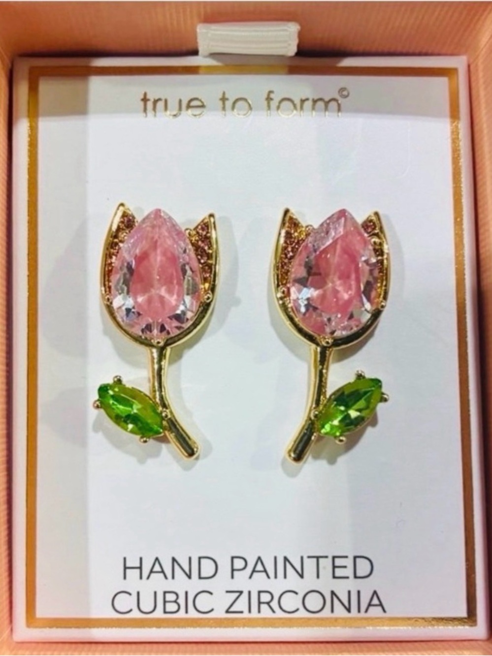 New True to Form Pink Tulip Cubic Zirconia Stud Earrings